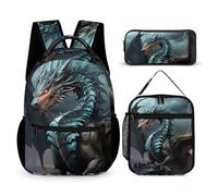 HETVBNS Ensemble de 3 sacs à dos Cool Dragon - Sac à dos isotherme durable - Trousse à crayons portable pour homme et femme