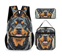 HETVBNS Ensemble de 3 sacs à dos cool Rottweiler motif chien, sac à dos durable, sac à déjeuner isotherme, trousse à crayons portable pour homme et femme