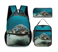 HETVBNS Ensemble de 3 sacs à dos de plongée sous-marine, motif tortue de mer, sac à dos durable, sac à déjeuner isotherme, trousse portable pour homme et femme