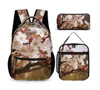 HETVBNS Ensemble de 3 sacs à dos durables et isothermes pour homme et femme Motif fleurs de prunier