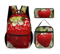 HETVBNS Ensemble de 3 sacs à dos en forme de fraise - Durable - Sac à déjeuner isotherme - Trousse portable pour homme et femme