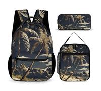 HETVBNS Ensemble de 3 sacs à dos en forme de palmier - Sac à dos isotherme durable - Trousse à crayons portable pour homme et femme