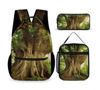 HETVBNS Ensemble de 3 sacs à dos épais motif arbre - Sac à dos isotherme durable - Trousse à crayons portable pour homme et femme