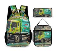 HETVBNS Ensemble de 3 sacs à dos « I Love Garbage Trucks » - Sac à dos isotherme durable - Trousse à crayons portable pour homme et femme