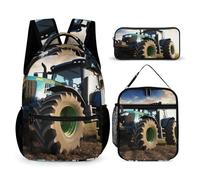 HETVBNS Ensemble de 3 sacs à dos motif tracteur agricole, sac à dos durable, isotherme, trousse à crayons portable pour homme et femme