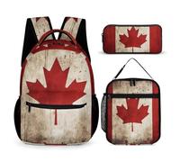 HETVBNS Ensemble de 3 sacs à dos rétro avec drapeau du Canada - Sac à dos isotherme et portable - Pour homme et femme