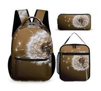 HETVBNS Ensemble de 3 sacs à dos soufflés en forme de fleur de pissenlit - Sac à dos durable isotherme - Trousse à crayons portable pour homme et femme
