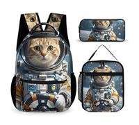 HETVBNS Ensemble sac à dos 3 pièces, motif chat astronaute, sac à dos isotherme, trousse à crayons portable pour homme et femme