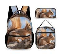 HETVBNS Ensemble sac à dos 3 pièces, motif écureuil sur branche, sac à dos isotherme durable, trousse à crayons portable pour homme et femme