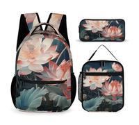 HETVBNS Ensemble sac à dos 3 pièces, motif libellule et fleur, sac à dos isotherme durable, trousse à crayons portable pour homme et femme