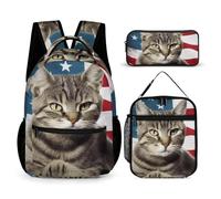 HETVBNS Ensemble sac à dos 3 pièces, sac à dos isotherme durable, sac à déjeuner et trousse à crayons portable pour homme et femme Motif drapeau des États-Unis