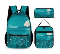 HETVBNS Ensemble sac à dos 3 pièces, sac à dos isotherme durable, trousse à crayons portable pour homme et femme, bleu sarcelle