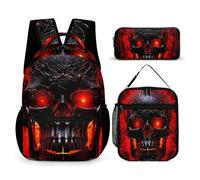 HETVBNS Ensemble sac à dos 3 pièces, sac à dos isotherme durable, trousse à crayons portable pour homme et femme, motif et rouge