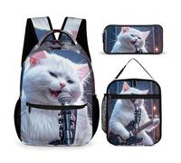 HETVBNS Ensemble sac à dos 3 pièces, sac à dos isotherme durable, trousse à crayons portable pour homme et femme Motif chat chanteur