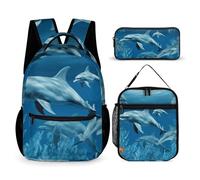 HETVBNS Ensemble sac à dos 3 pièces, sac à dos isotherme durable, trousse à crayons portable pour homme et femme Bleu