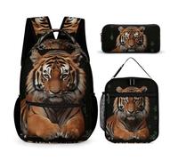 HETVBNS Ensemble sac à dos 3 pièces, sac à dos isotherme durable, trousse à crayons portable pour homme et femme avec motif tigre et pattes