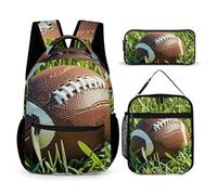HETVBNS Ensemble sac à dos 3 pièces, sac à dos isotherme durable, trousse à déjeuner portable pour homme et femme Motif football Vert d'herbe