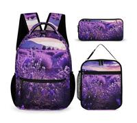 HETVBNS Ensemble sac à dos 3 pièces, sac à dos isotherme et durable, trousse à crayons portable pour homme et femme, violet lavande