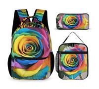 HETVBNS Ensemble sac à dos arc-en-ciel 3 pièces, sac à dos isotherme durable, trousse à crayons portable pour homme et femme