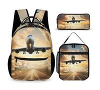 HETVBNS Ensemble sac à dos avion 3 pièces, sac à dos isotherme durable, trousse à crayons portable pour homme et femme