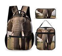 HETVBNS Ensemble sac à dos éléphant 3 pièces, sac à dos isotherme durable, trousse à crayons portable pour homme et femme