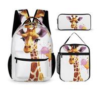 HETVBNS Ensemble sac à dos girafe 3 pièces, sac à dos durable, sac à déjeuner isotherme, trousse à crayons portable pour homme et femme