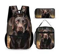HETVBNS Ensemble sac à dos Labrador Retriever 3 pièces, sac à dos isotherme durable, trousse à crayons portable pour homme et femme