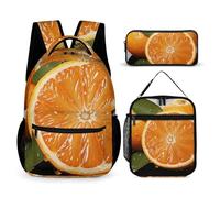 HETVBNS Ensemble sac à dos orange 3 pièces, sac à dos isotherme durable, trousse à crayons portable pour homme et femme