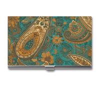 HETVBNS Étui pour cartes de visite en métal avec motif cachemire jaune, organiseur de cartes de crédit, cartes d'identité, pour homme ou femme, motif cachemire jaune, 9,6 x, Motif cachemire jaune, 3.7