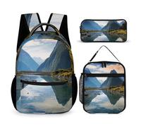 HETVBNS Fiordland National Park Ensemble de 3 sacs à dos durables isothermes et trousse à crayons portable pour homme et femme