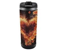 HETVBNS Fire Flowers And Heart Gobelet en acier inoxydable de 355 ml avec couvercle, tasse à café portable, étanche, isotherme, tasse de voyage pour boissons chaudes/froides, salle de sport et bureau