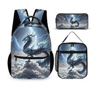 HETVBNS Flying Dragon Ensemble sac à dos 3 pièces, sac à dos isotherme durable, trousse à crayons portable pour homme et femme