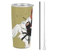 HETVBNS Gobelet en acier inoxydable de 591 ml avec paille et couvercle, tasse à café isotherme sous vide, design taekwondo, tasse de voyage étanche pour voiture