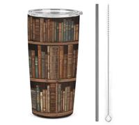 HETVBNS Gobelet en acier inoxydable de 591 ml avec paille et couvercle, tasse à café isotherme sous vide pour bibliothèque, livre - Tasse de voyage étanche pour voiture