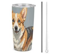 HETVBNS Gobelet en acier inoxydable de 591 ml avec paille et couvercle, tasse à café isotherme sous vide, étanche à motif Corgi pour voiture