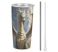 HETVBNS Gobelet en acier inoxydable de 591 ml avec paille et couvercle, tasse à café isotherme sous vide, étanche pour voiture, motif dragon violet