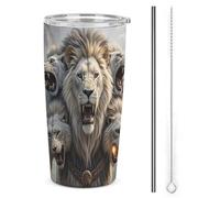 HETVBNS Gobelet en acier inoxydable de 591 ml avec paille et couvercle, tasse à café isotherme sous vide Nine Lions, tasse de voyage étanche pour voiture
