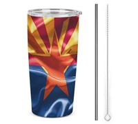 HETVBNS Gobelet en acier inoxydable de 591 ml avec paille et couvercle, tasse à café isotherme standard sous vide, motif drapeau de l'Arizona, tasse de voyage étanche pour voiture
