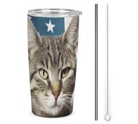 HETVBNS Gobelet isotherme en acier inoxydable de 591 ml avec paille et couvercle, tasse à café isotherme sous vide, étanche pour voiture, motif drapeau des États-Unis