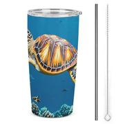 HETVBNS Gobelet isotherme en acier inoxydable de 591 ml avec paille et couvercle, tasse à café isotherme sous vide, étanche, pour voiture, motif tortues de mer, animaux