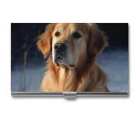 HETVBNS Golden Retriever - Porte-cartes de visite professionnel en métal fin pour homme ou femme, Golden Retriever, 9,4 x 5,6 x 0,3 cm, Golden Retriever, 3.7 × 2.2 × 0.3 Inches, Décontracté