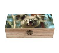 HETVBNS Grande boîte de rangement en bois avec couvercle et fermoir à l'avant - Boîte à bijoux en bois koala ours koala - Pour bureau - Jolies boîtes à souvenirs - Organisateur de bijoux