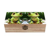 HETVBNS Grande boîte de rangement en bois avec couvercle et fermoir à l'avant - Jolie grenouille - Boîte à bijoux en bois - Organisateur de bureau - Jolies boîtes à souvenirs - Organisateur de bijoux