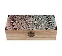 HETVBNS Grande boîte de rangement en bois avec couvercle et fermoir sur le devant - Calendrier maya - Boîte à bijoux en bois pour bureau - Magnifiques boîtes à souvenirs - Organisateur de bijoux