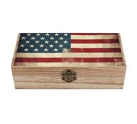 HETVBNS Grande boîte de rangement en bois avec couvercle et fermoir sur le devant - Drapeau américain vintage - Boîte à bijoux en bois - Boîtes à souvenirs - Organiseur de bureau