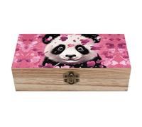HETVBNS Grande boîte de rangement en bois avec couvercle et fermoir sur le devant - Panda rose - Boîte à bijoux en bois de coton - Pour bureau - Magnifiques boîtes à souvenirs - Organisateur de bijoux