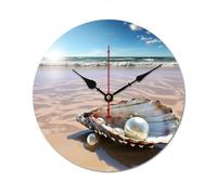 HETVBNS Horloge murale décorative moderne en bois océan, plage, moules, horloge murale ronde sans tic-tac, horloges murales sans cadre, horloge sans échelle, horloge pour la maison, la chambre, le