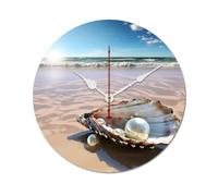 HETVBNS Horloge murale décorative moderne en bois océan, plage, moules, horloge murale ronde sans tic-tac, horloge murale sans cadre, horloge sans échelle, pour maison, chambre, bureau, salon, 30 cm