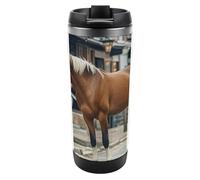 HETVBNS Horse in The Street Gobelet en acier inoxydable de 355 ml avec couvercle, tasse à café portable, étanche, isotherme, tasse de voyage pour boissons chaudes/froides, salle de sport et bureau