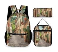 HETVBNS Italy Street Lot de 3 sacs à dos durables isothermes et trousse à crayons portable pour homme et femme